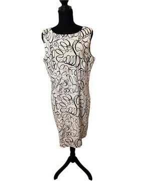 AB Studio White Dress with Black Abstract Swirl Print